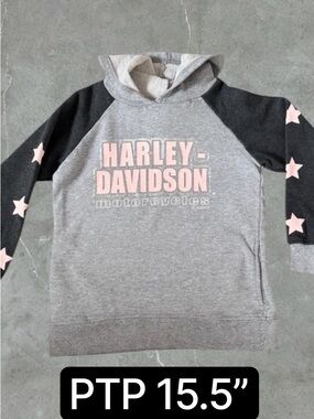 💟Girls Harley-Davidson Gray Hoodie with Star Sleeves and Pink Logo